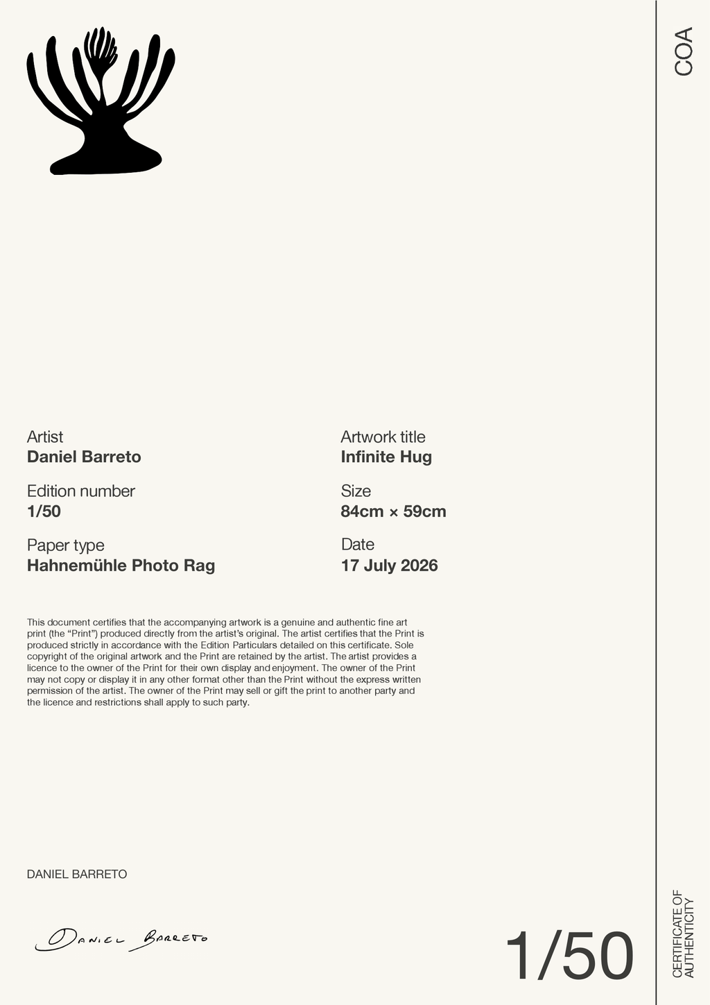 Infinite Hug — Certificate of Authenticity